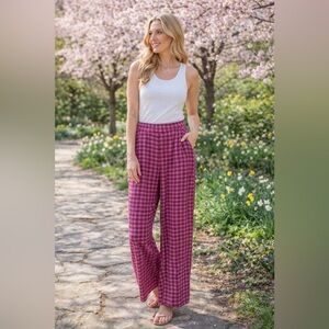 New!! Beth Plaid satin Trousers Pants Sz 6